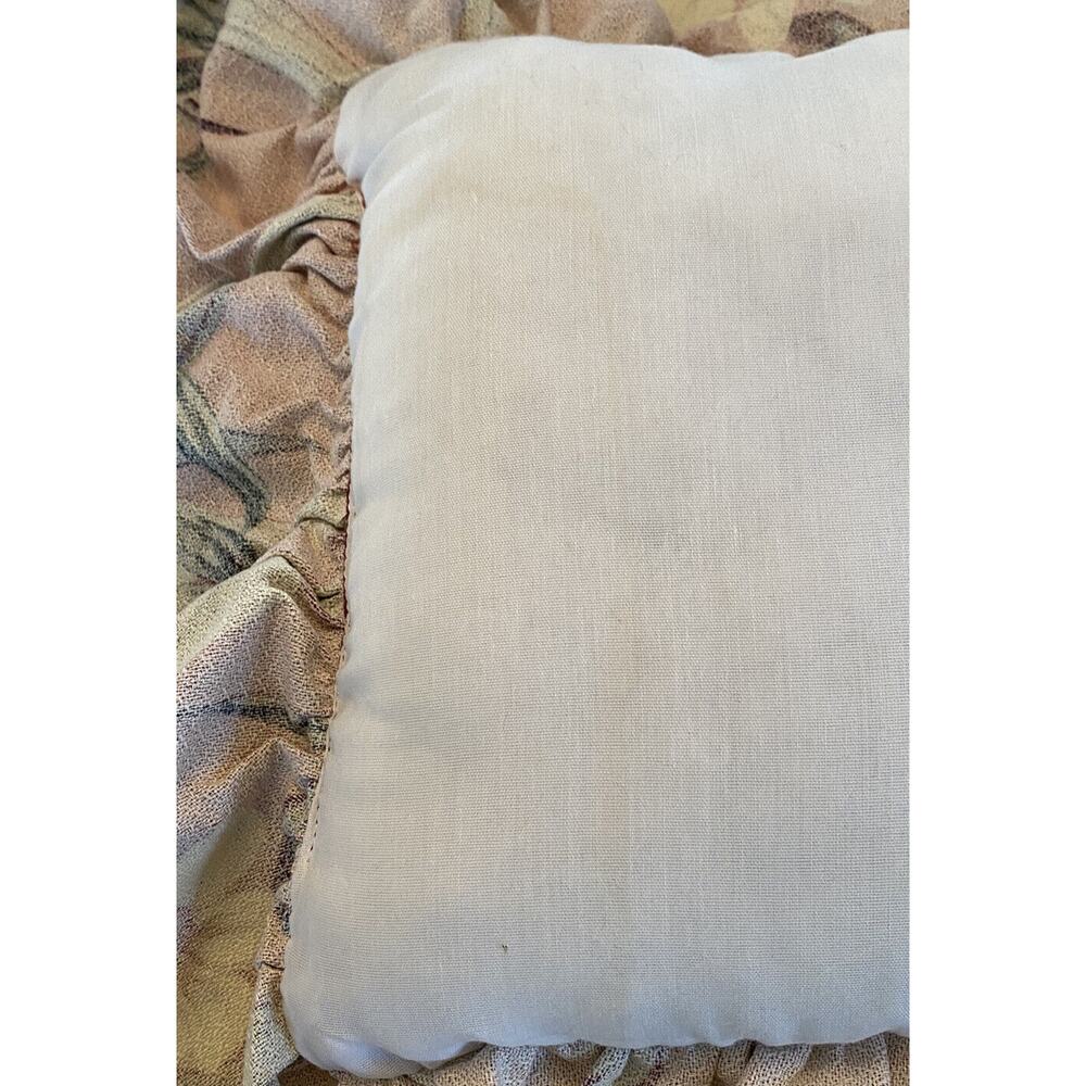 MCM Barkcloth Throw Pillow Decor Tropical White Orchid Design Billowy Fringe - Picture 7 of 8